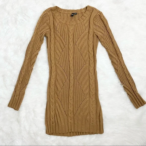Tan Knitted Long Sleeve Sweater Dress - Picture 3 of 4